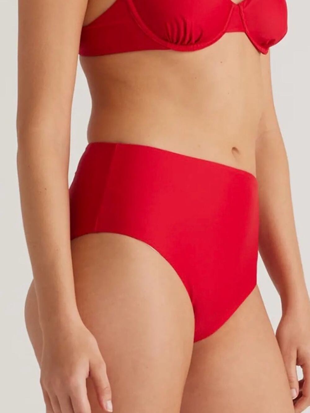 Quince Italian High Waisted Bikini Bottoms Cherry Red Size Large